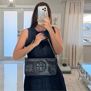 Tory Burch Black flap bag clutch on a chain